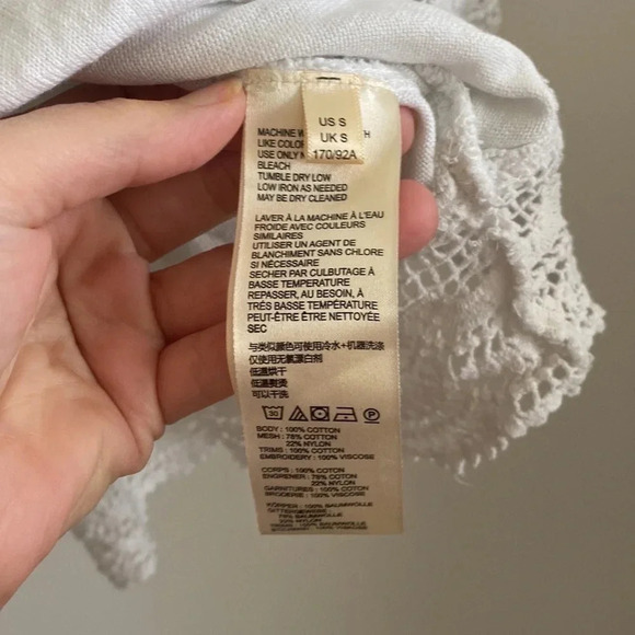 Free People White/black Short Sleeve Square Neck floral embroidered top size S - Picture 10 of 11